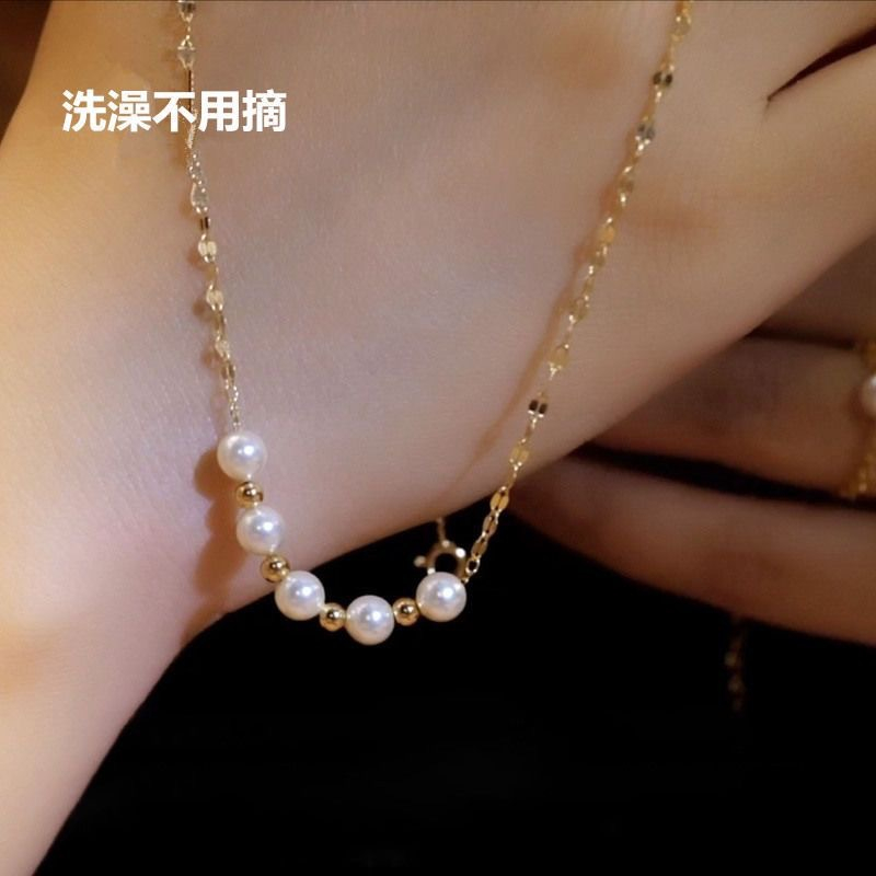 AVOLINO -K035 Kalung gold plated 18k kalung dengan bentuk 5 mutiara  yang sangat cantik dan cocok di