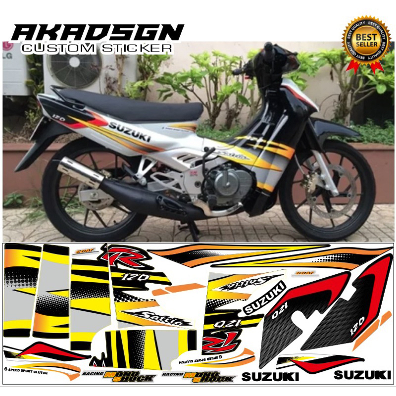sticker striping Suzuki Satria R 120 2004 hitam putih lumba laminasi glossy