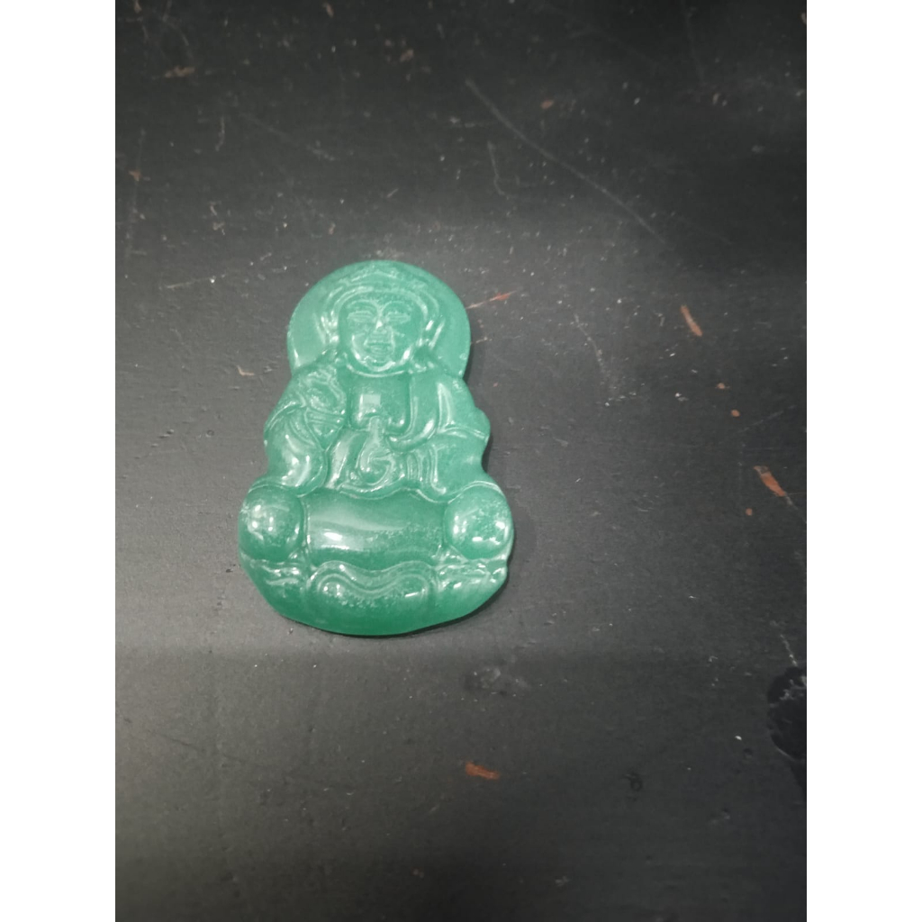 Liontin Dewi Kwan Im Giok Hijau Kuno Jadul Antik