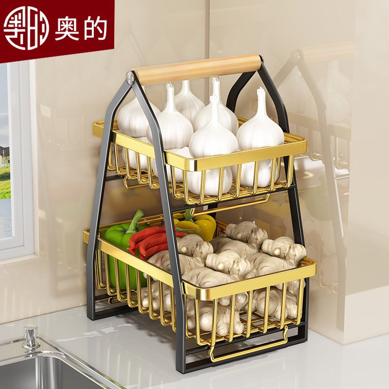 RAK BAWANG Keranjang Rak Dapur Rak Buah Besi Rak Dapur Besi Kayu Serbaguna Dapur Rak 2 Tingkat Dapur