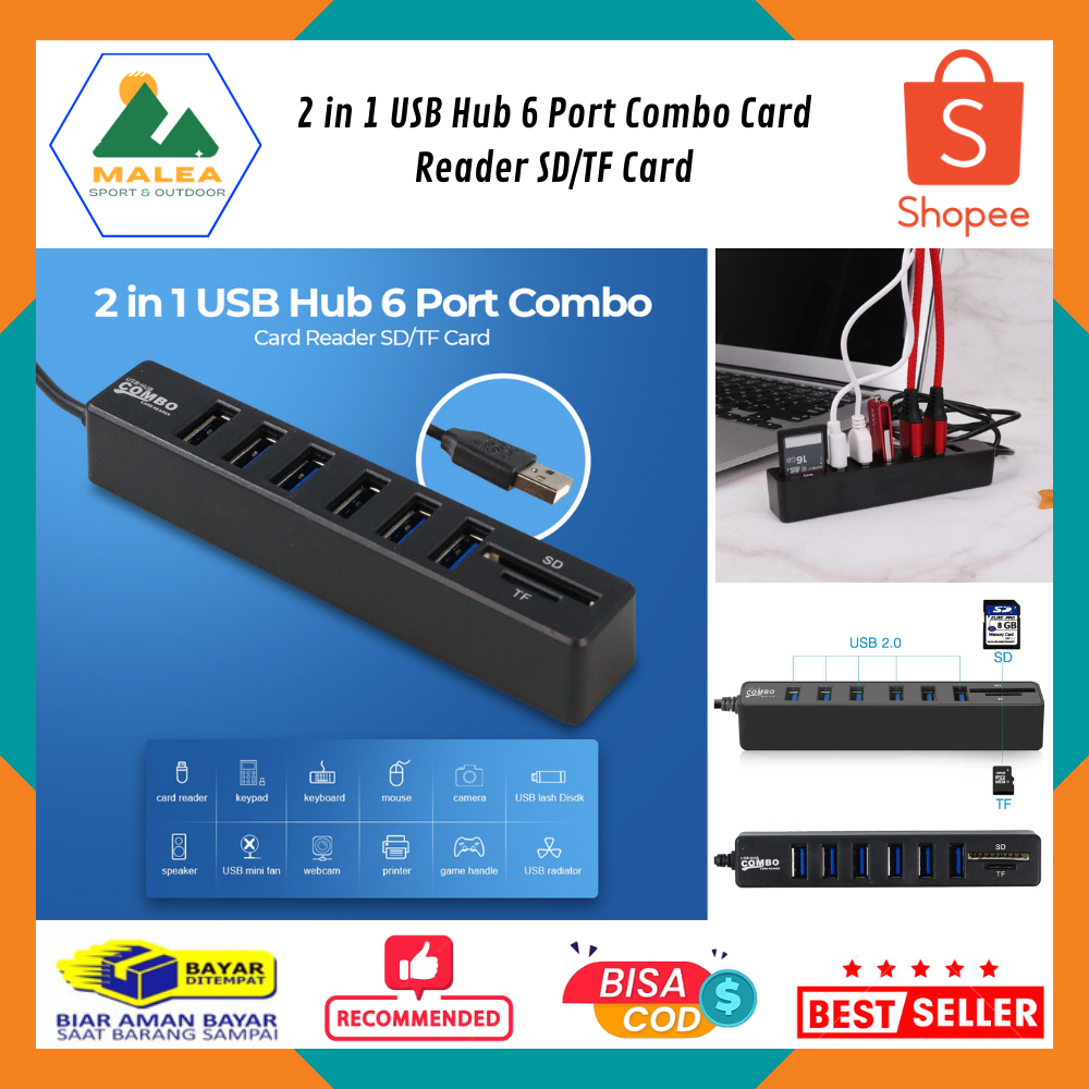 2 in 1 USB Hub 6 Port Combo Card Reader SD/TF Card - USB Hub Pembaca Kartu SD/TF Hub Data dengan Kab