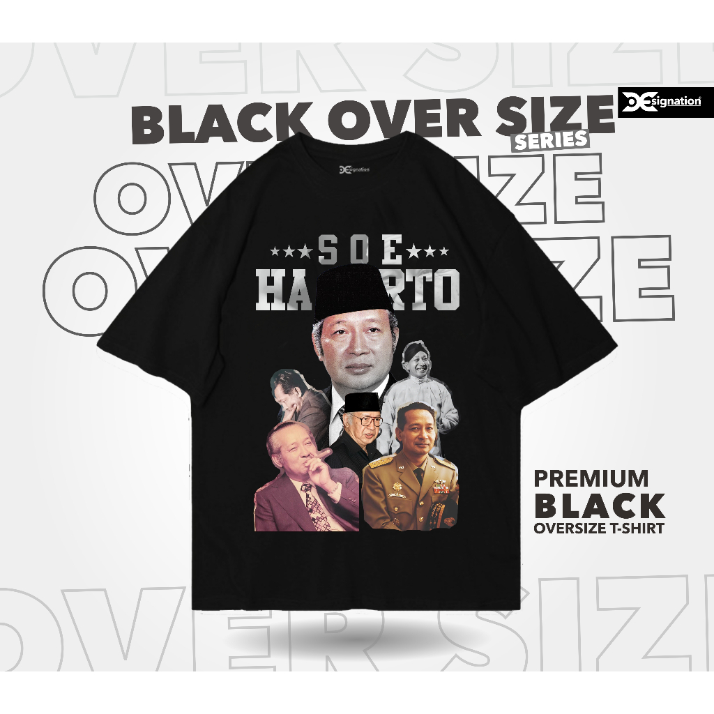 Designation - Kaos Vintage SOEHARTO Oversize Black  Cotton Combed 24s / TShirt tokoh Politik Preside