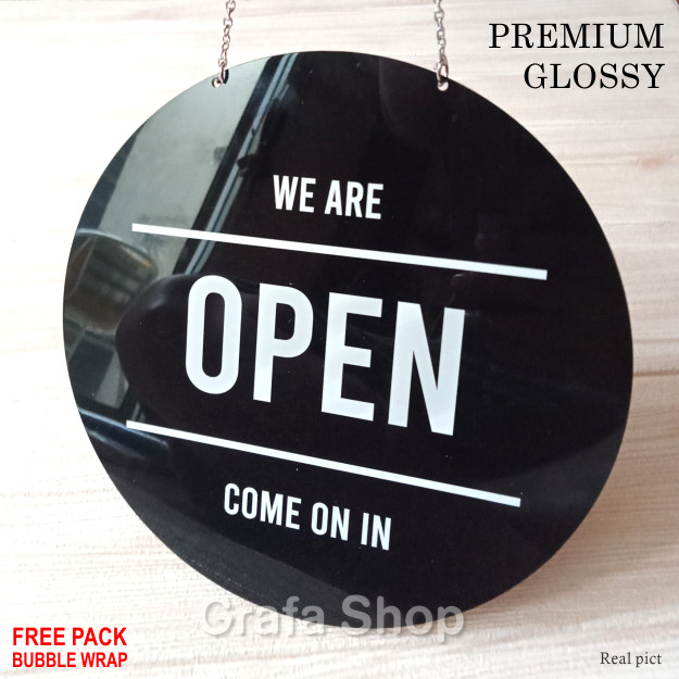 papan open close bolak balik - tulisan buka tutup akrilik gantung 2 sisi