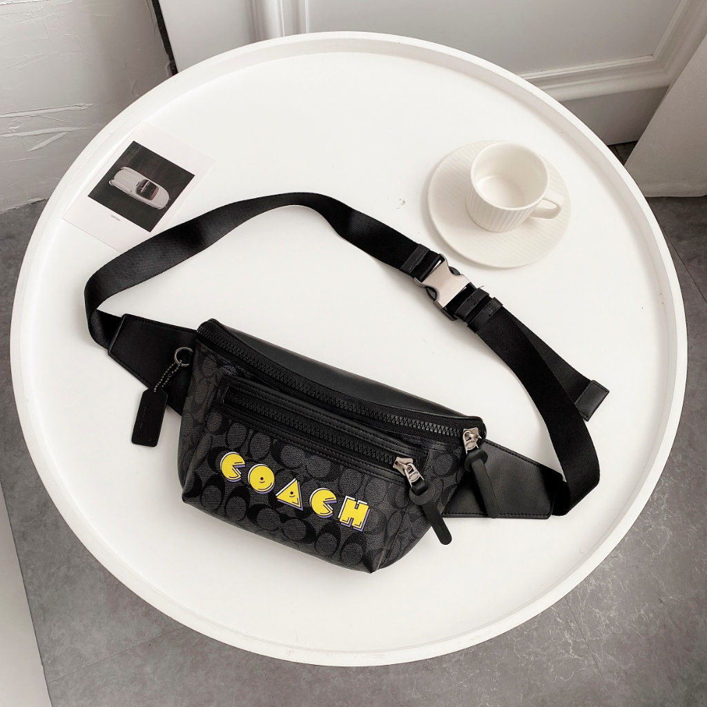 (Shopee Live) New COACH F72924 Men's Pac Man Series Multi Zip Chest Bag Waistpack Single Shoulder Cr