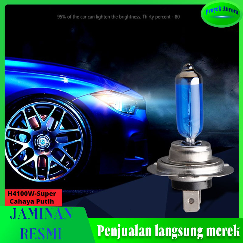 (Dalam stok, dikirim dari Jakarta)Lampu Mobil Depan H4 Xenon Halogen Super Terang 1 Pc 100/90 Watt 1