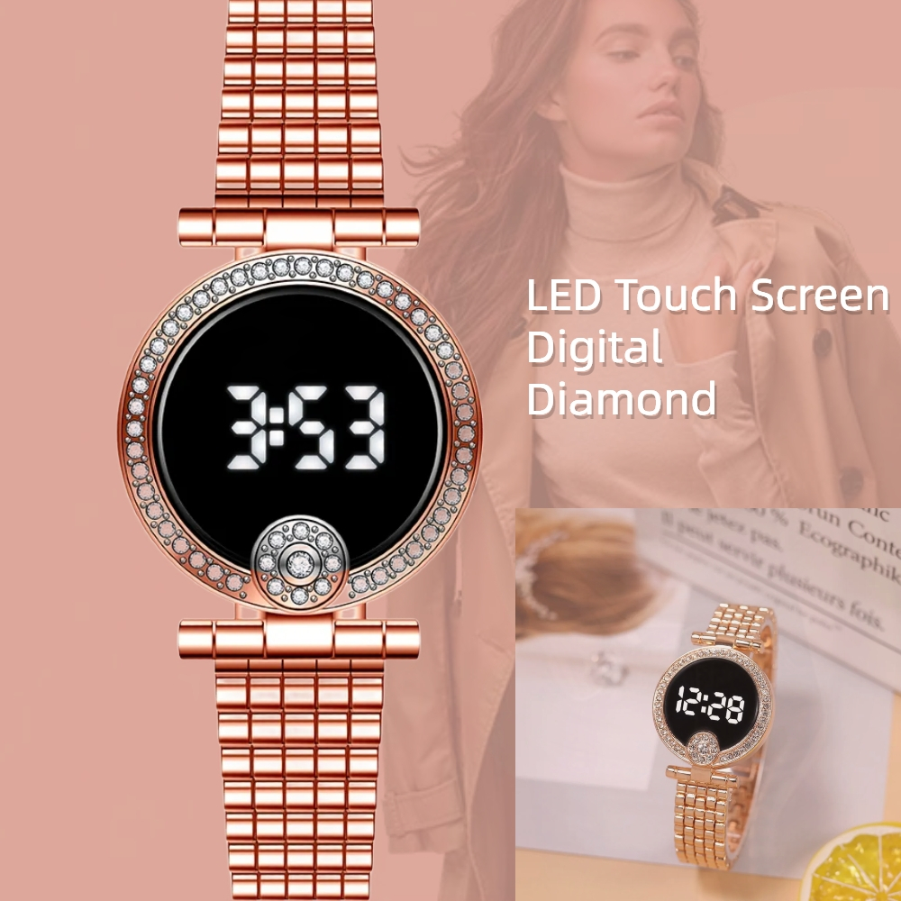 JAM TANGAN WANITA ANTI AIR LED DIGITAL STAINLESS STEEL JAM TANGAN