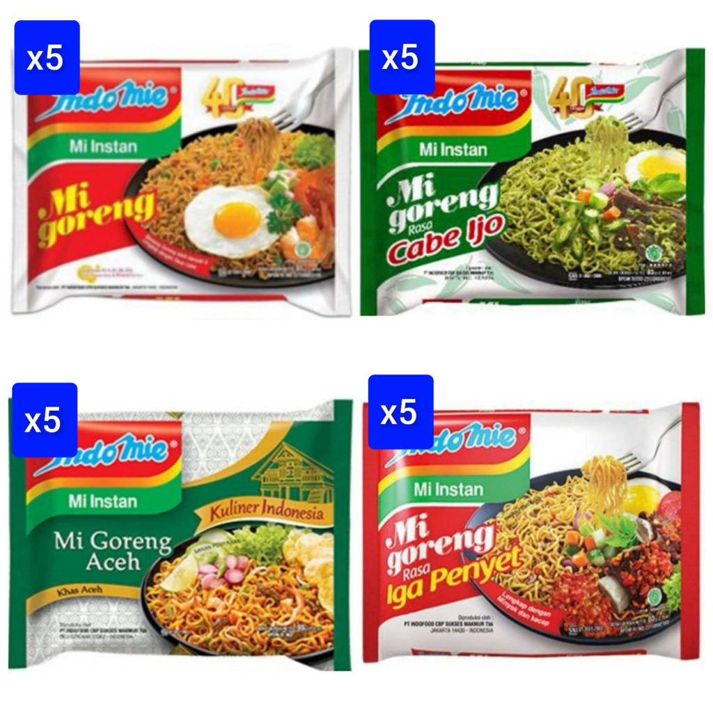 

Indomie mie goreng aceh 5pcs / indomie mie goreng cabe ijo / indomie mie goreng iga penyet / indomie mie goreng