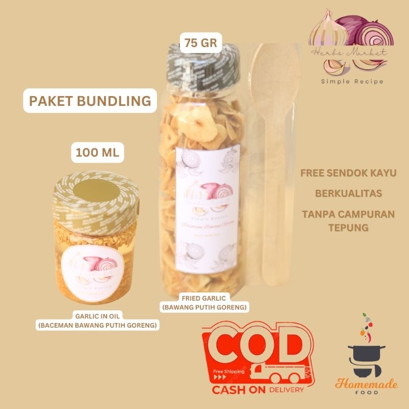 

[BAWANG PUTIH GORENG BUNDLE BACEMAN BAWANG PUTIH GORENG] PAKET BUNDLING PREMIUM BAWANG PUTIH GORENG BOTOL 75 GR DAN PREMIUM GARLIC IN OIL 100 ML (BACEMAN BAWANG PUTIH GORENG)