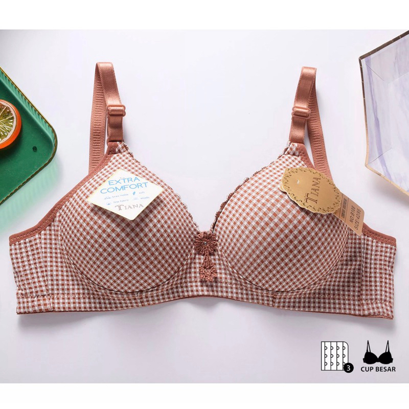 TIANA | BRA Cup Besar Kait 3 / Bra Motif Kotak / art TN B108