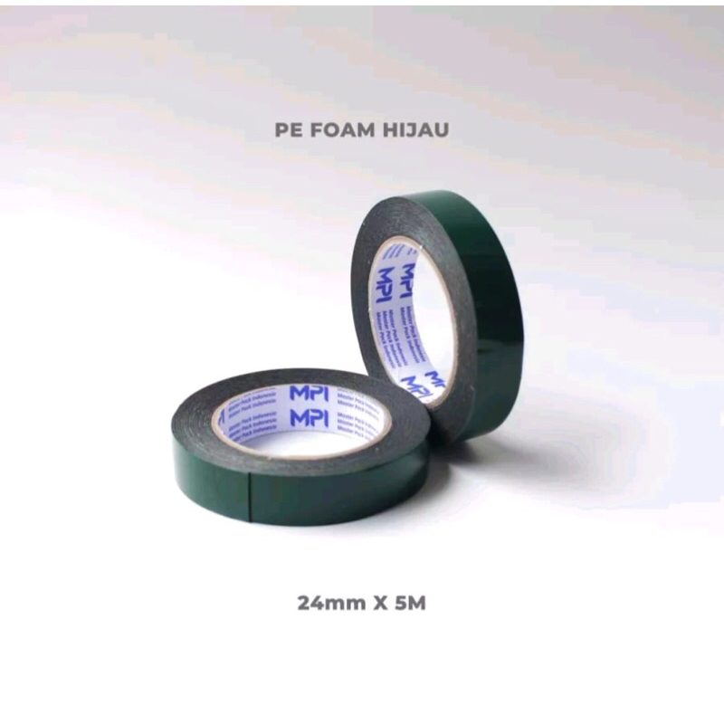 Isolasi Foam Hijau MPI 1 inch 24 mm x 5 m Tape Lakban Hitam ( 1inch 24mm x 5m )