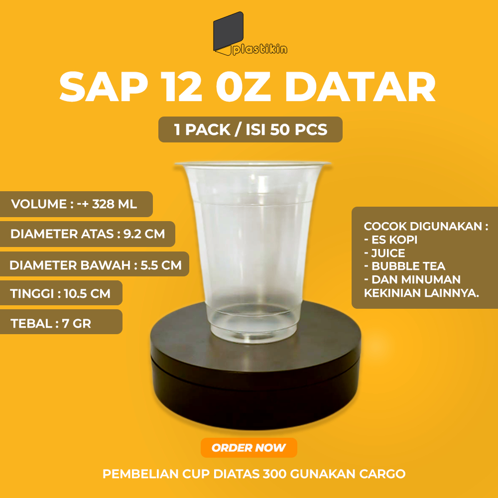 Gelas Plastik 12 oz datar / SAP 12 OZ DATAR / CUP PP 12 OZ 7 GR