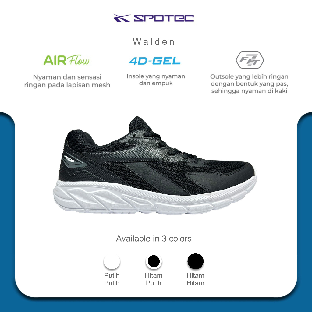 SPOTEC Sepatu STUDENT Artikel WALDEN-hitam/putih | Original Spotec