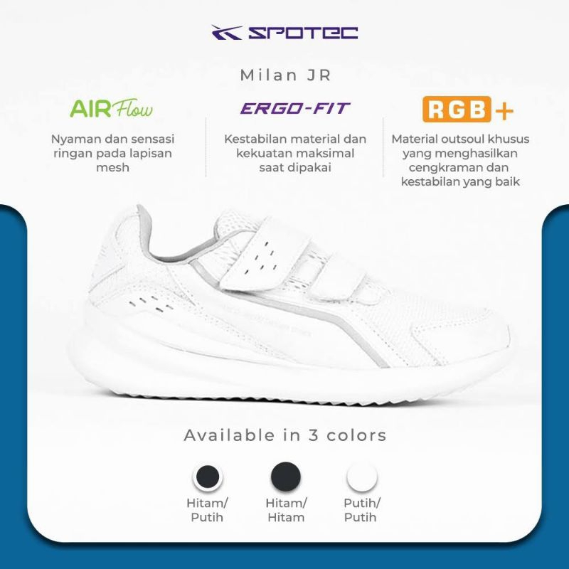 SPOTEC Sepatu SEKOLAH Artikel MILAN JR putih/putih | Original Spotec