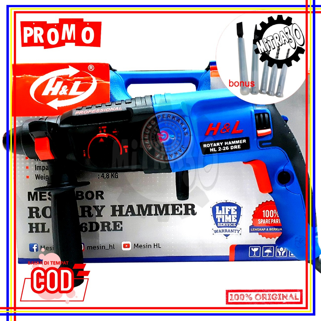 H&L Rotary Hammer HL 2-26DRE - Mesin Bor Bobok Listrik