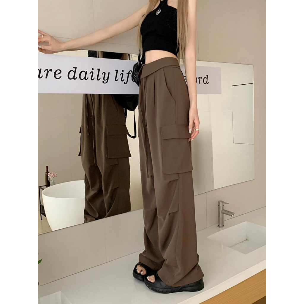 XIAOZHAINV Korean Style Celana Kargo Premium Cargo Pants Highwaist Casual Celana Premium Cargo Pants Kekinian Kulot Hitam HW0855