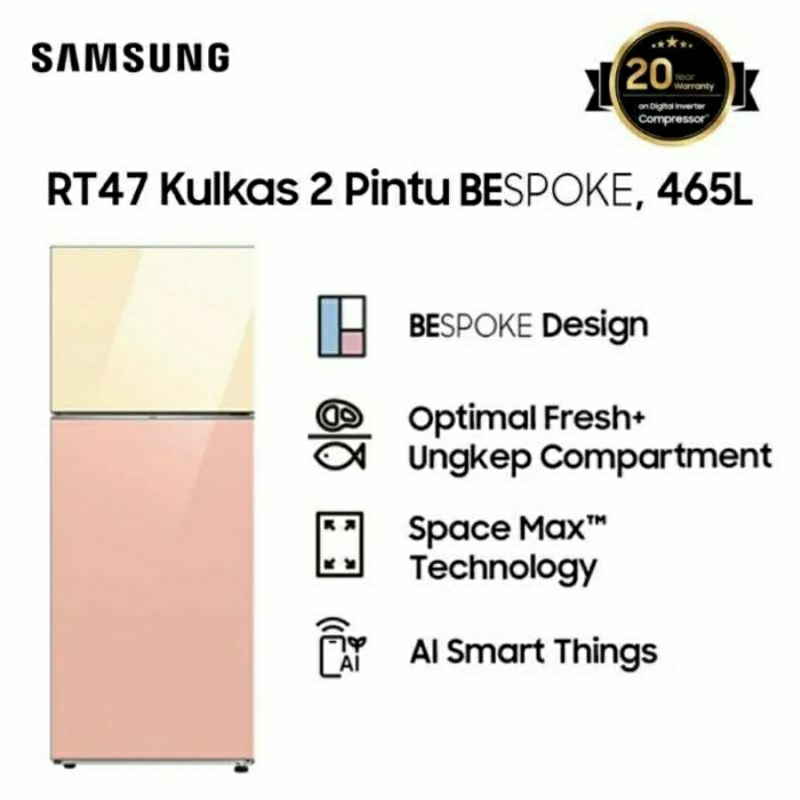 SAMSUNG RT47 Kulkas BESPOKE Ungkep 2 Pintu RT47CB66228JSE 465L
