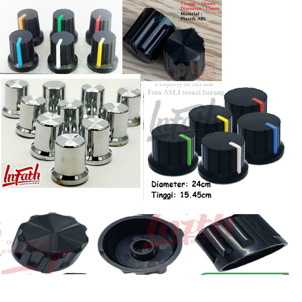 InFath - Knob potensio Murah keren bagus kecil besar hitam merah biru hijau kuning orange krom chrom