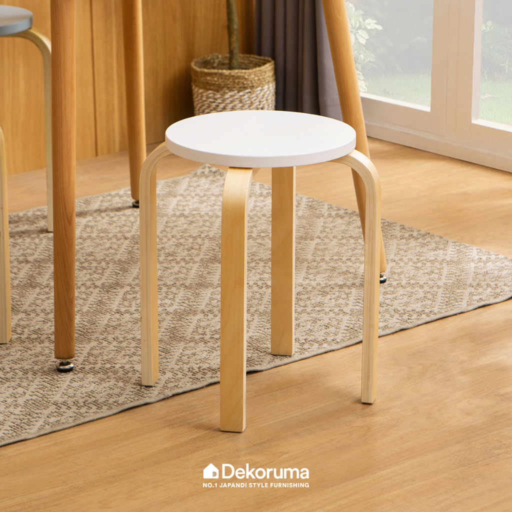 Dekoruma Piko Kursi Stool Kayu Minimalis Serbaguna Warna Putih