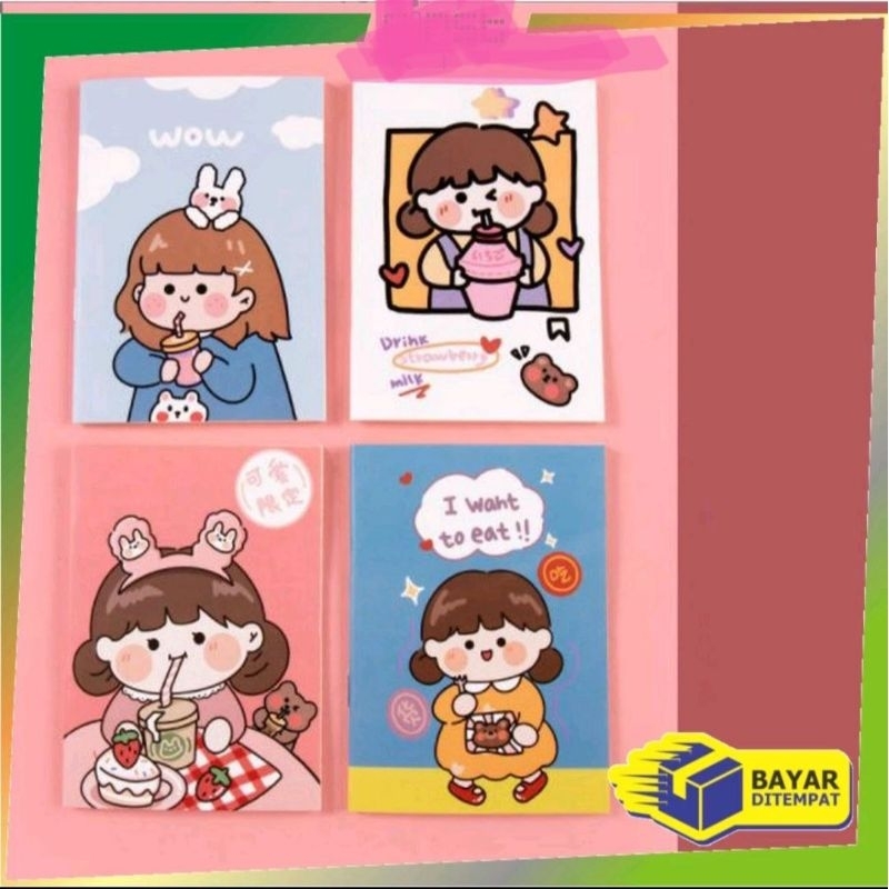 Buku Tulis Mini Notebook / Buku Tulis Memo Kecil Karton / Buku Catatan Cartoon Mini Book Lucu Anak Sekolah Import
