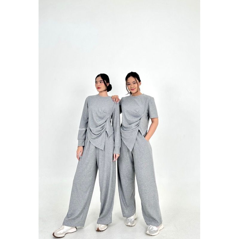 RIBKA ONE SET KNIT // ONE SET KNIT RIB CELANA PANJANG KULOT// ONE SET KNIT PREMIUM