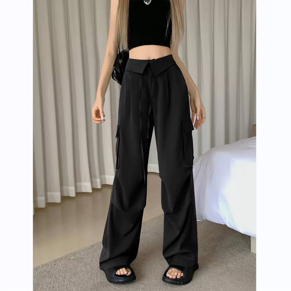 XIAOZHAINV Korean Style Celana Kargo Premium Cargo Pants Highwaist Casual Celana Premium Cargo Pants Kekinian Kulot Hitam HW0855