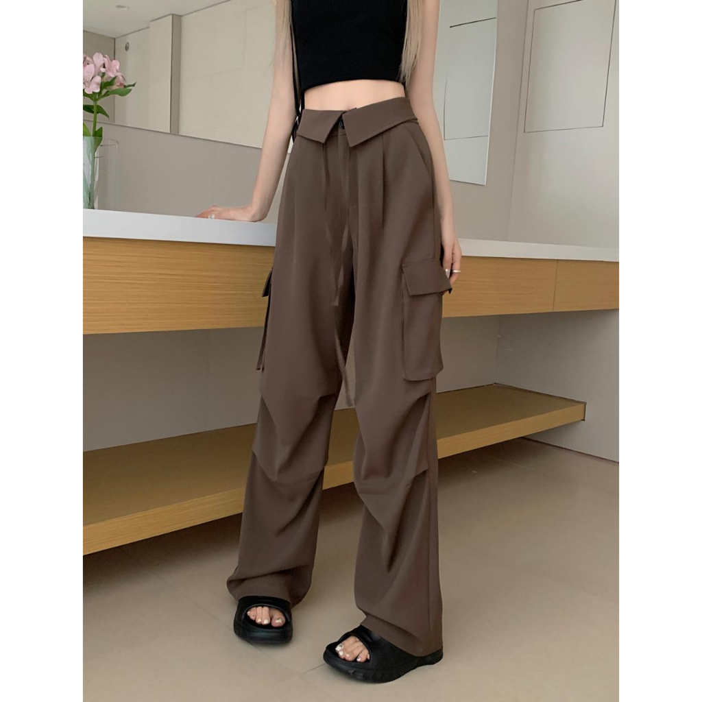 XIAOZHAINV Korean Style Celana Kargo Premium Cargo Pants Highwaist Casual Celana Premium Cargo Pants Kekinian Kulot Hitam HW0855