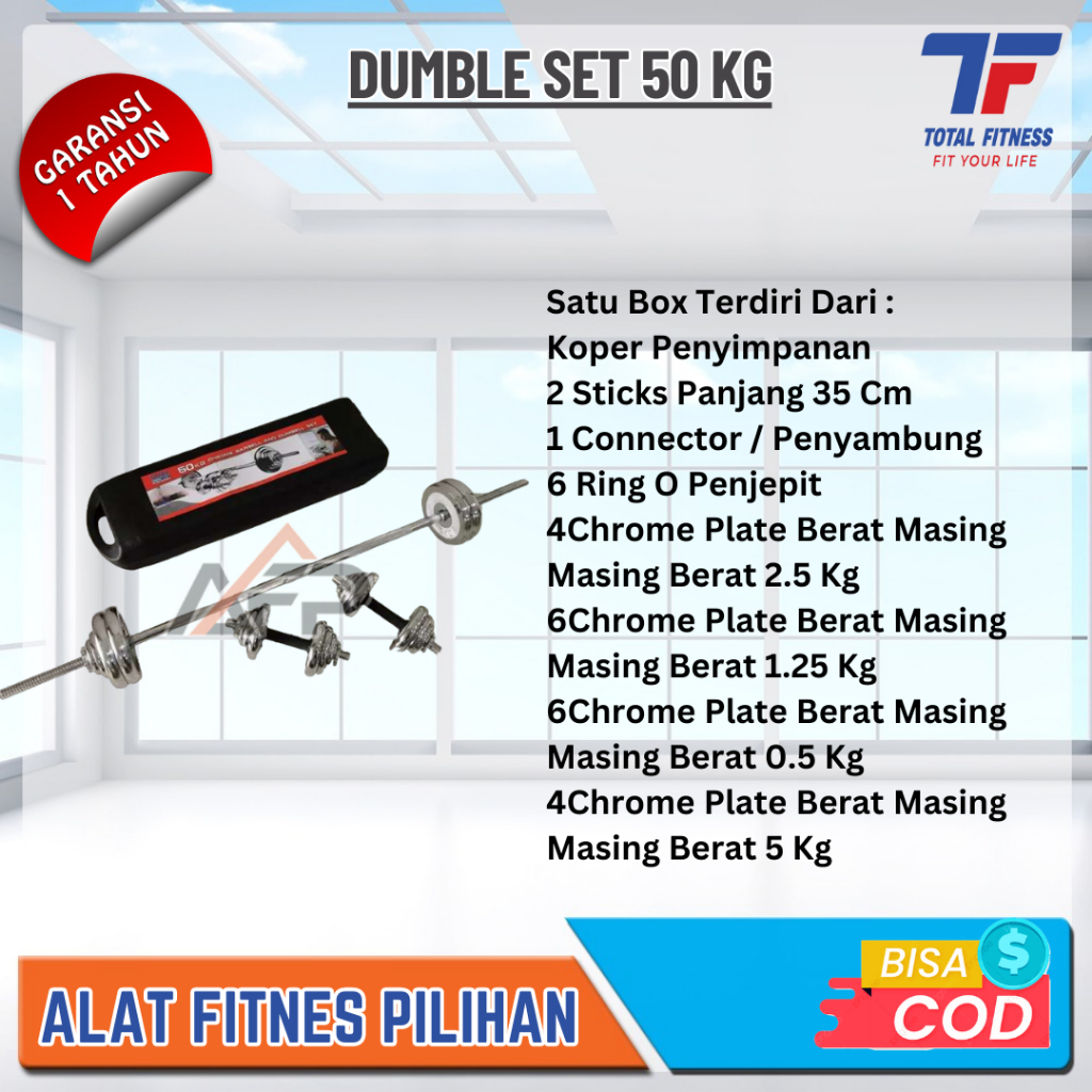 Alat Angkat Beban Dumble Set 50 Kg Barbel Set Dumbbell Chrome Set