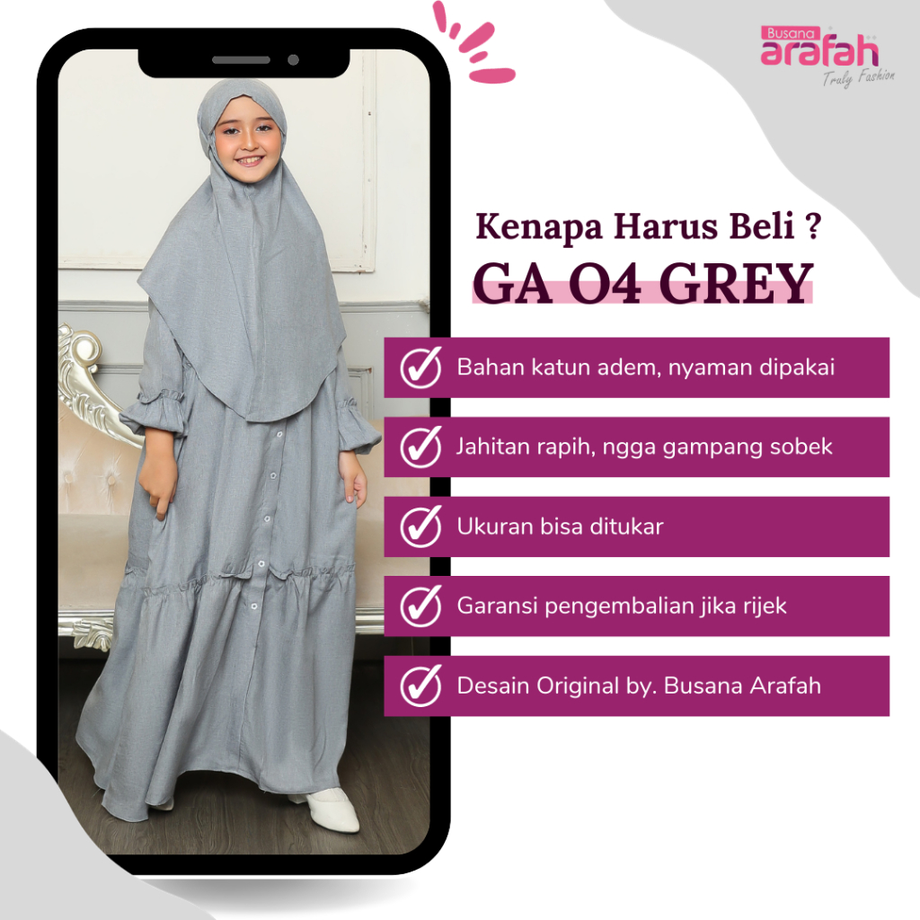 Gamis Anak dan Ibu Couple warna abu Sarimbit Keluarga Baju Muslim Bahan Katun Adem GMS 04 Grey