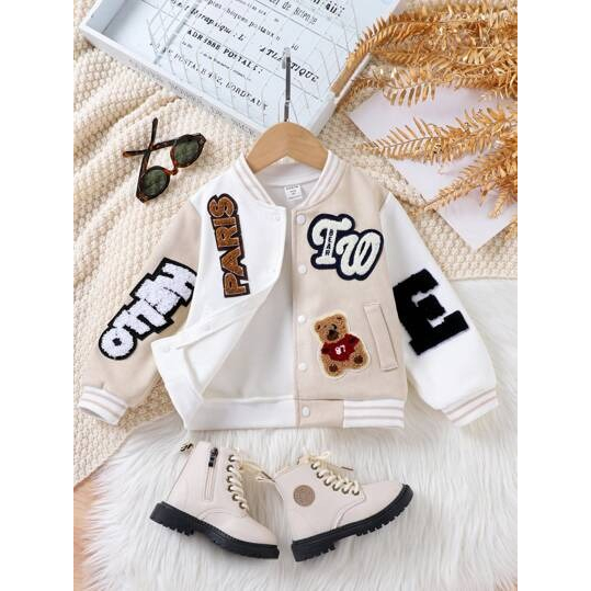 Jaket Varsity Anak Baseball Perempuan Laki Laki model combi TW bear korean style jaket anak usia 3 4