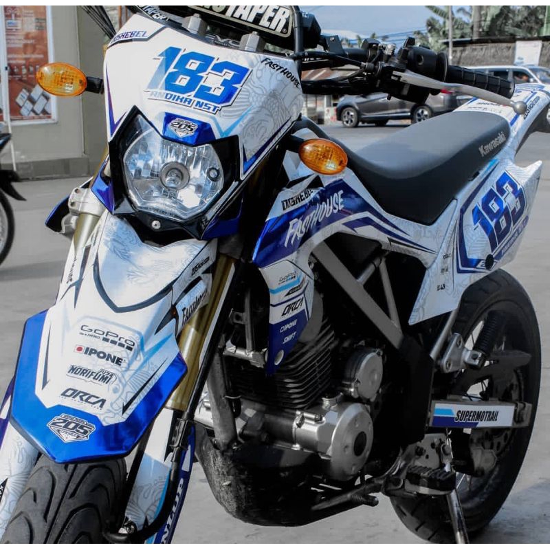 Decals stiker klx bf full body putih biru keren, request design chat seller