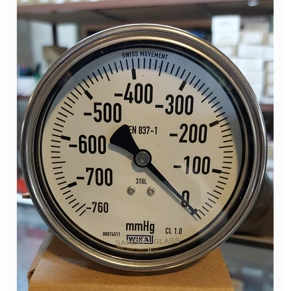 Vacum gauge Wika 4 inch -760 mmHg Stainless Steel