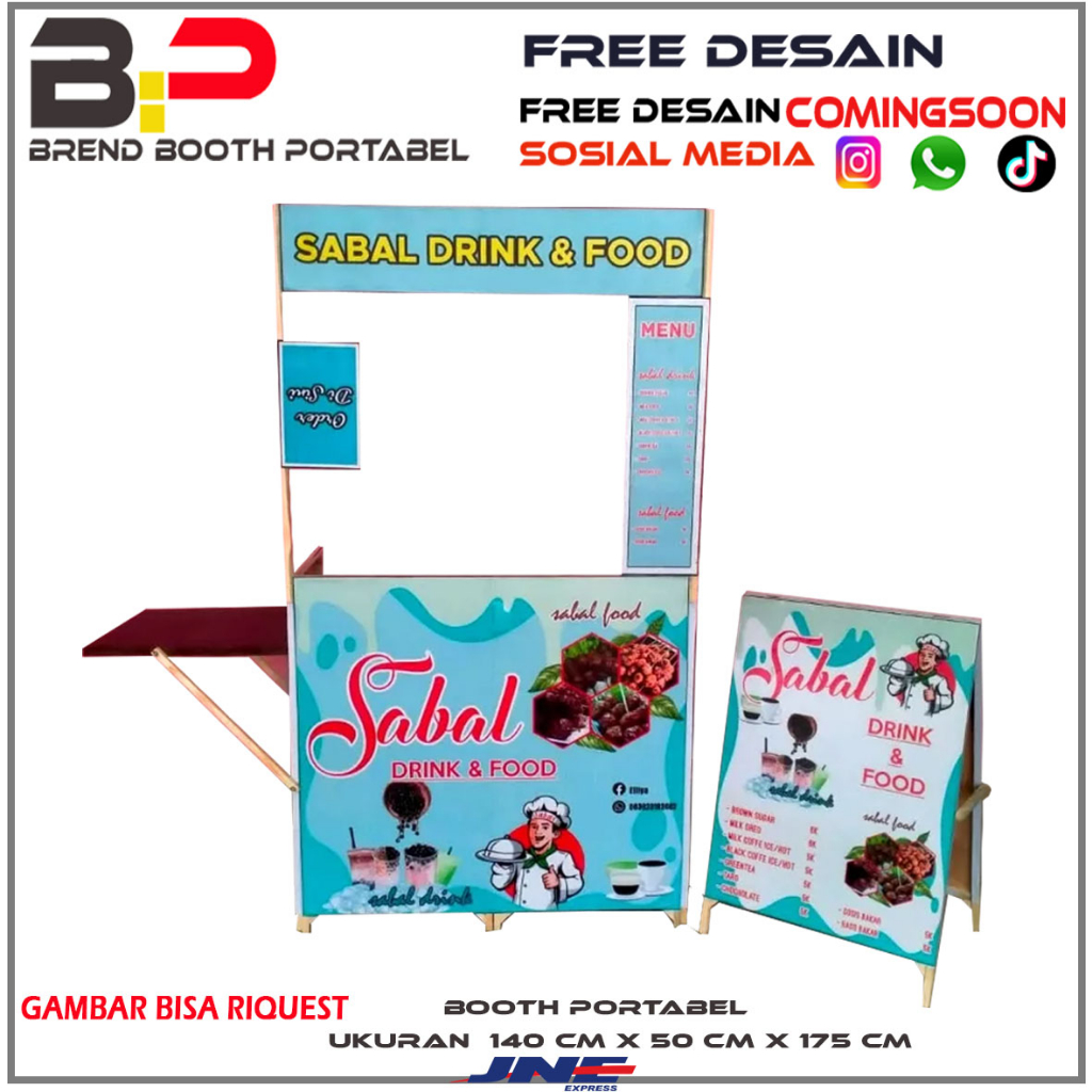 Booth Portable Kayu Jumbo / Gerobak Lipat / Meja Jualan Portable / Booth Lipat Ringan / Booth Makana