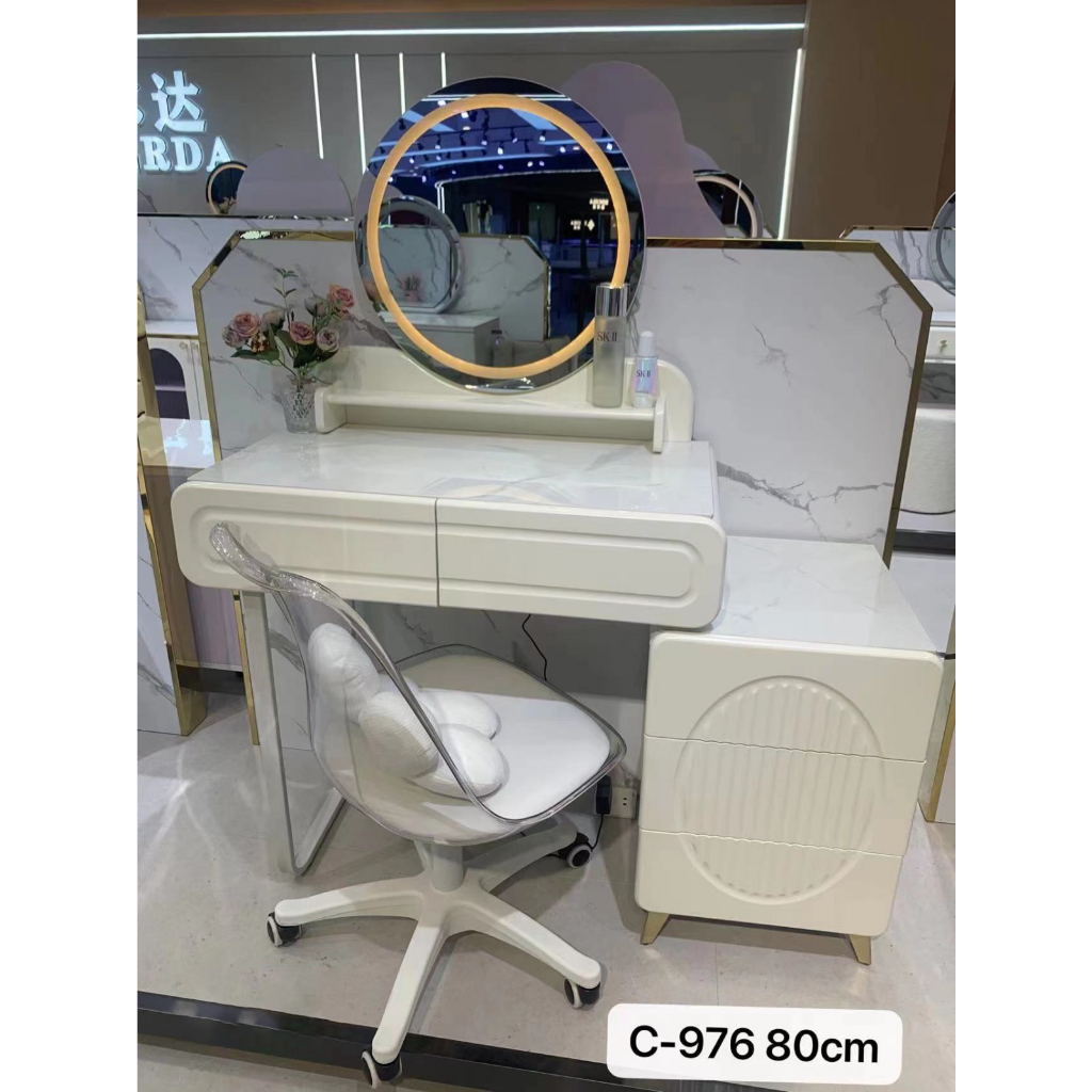 Meja Rias LED Granite Table Top Vanity White Dressing Table