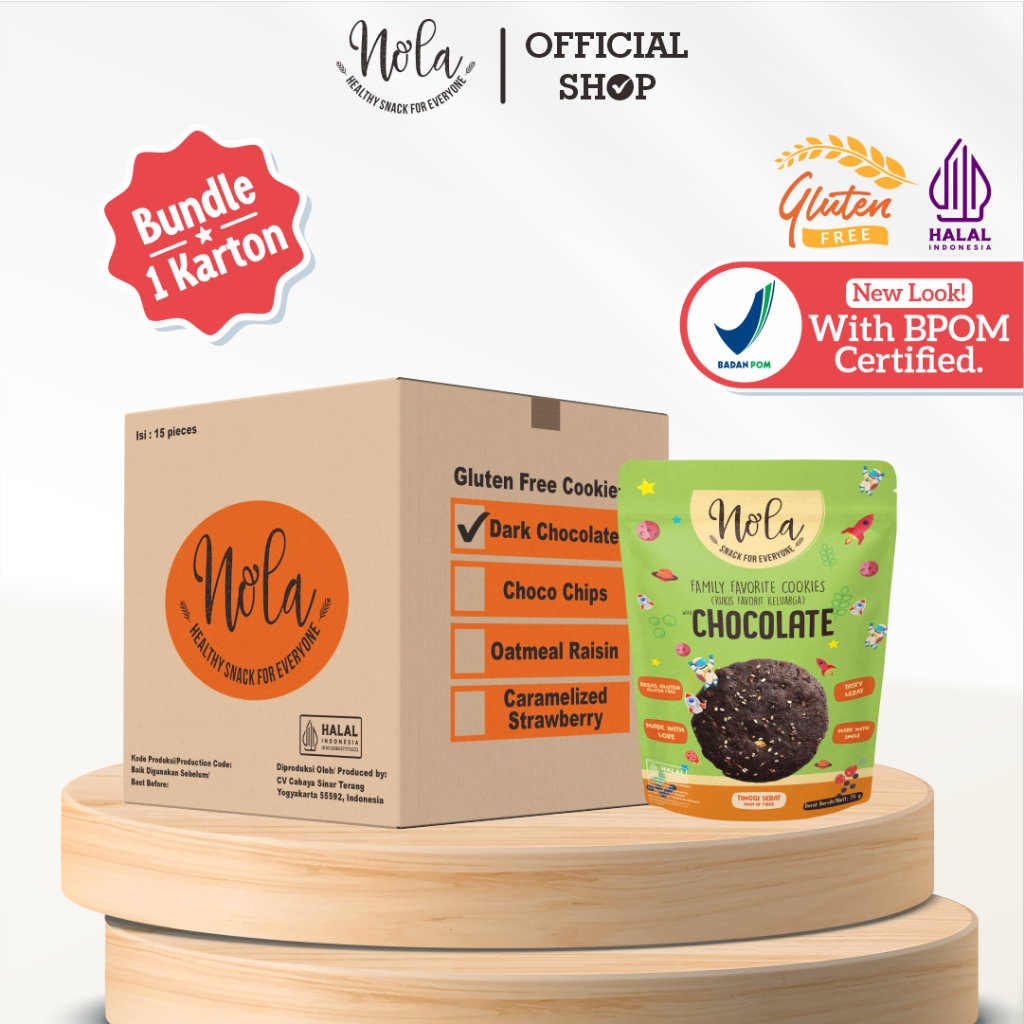 

Paket Nola Gluten Free Dark Chocolate Cookies 1 Box Isi 15 Pcs