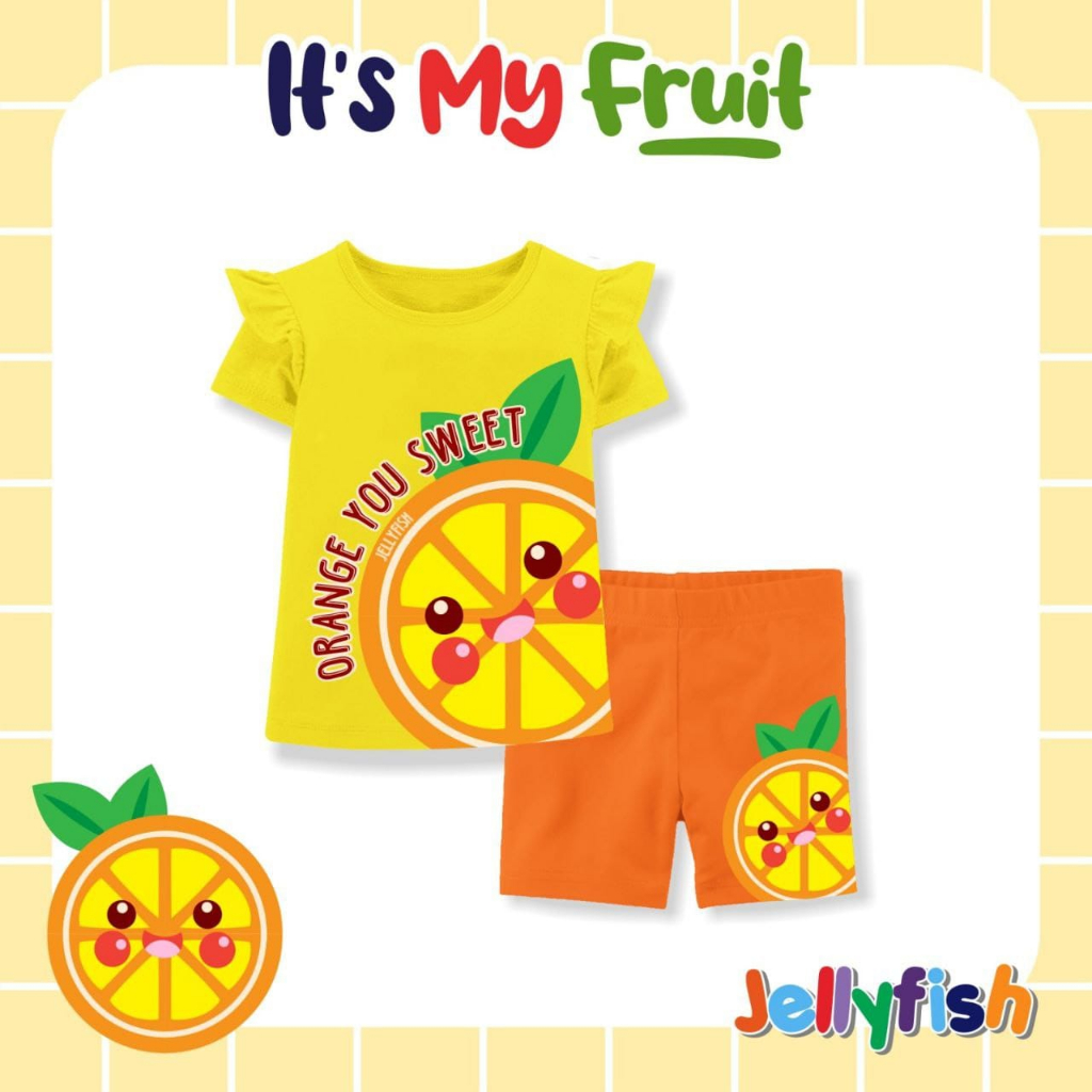 Setelan Pendek Anak Perempuan Jellyfish Fruit - Orange