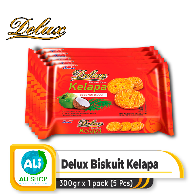 

Delux Kelapa Cookies 300gr Biskuit rasa Kelapa 1 Pack (7 Pcs)