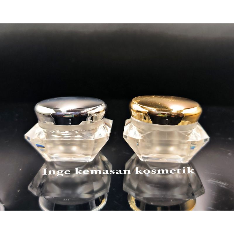 POT KRIM ACRYLIC DIAMOND 10 GRAM NATURAL TUTUP GOLD DAN SILVER MINI