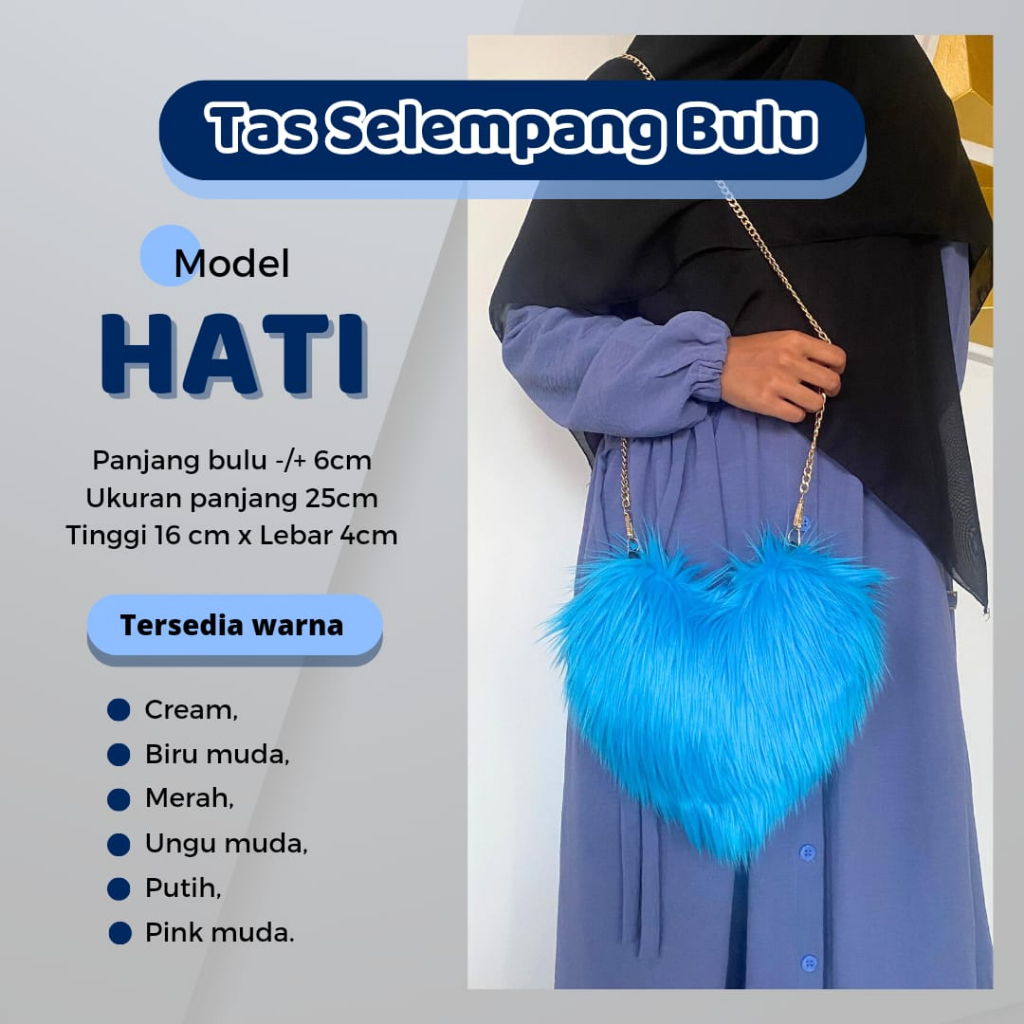 Tas Bulu korea Motif Love,  Tas wanita, Tas Selempang wanita