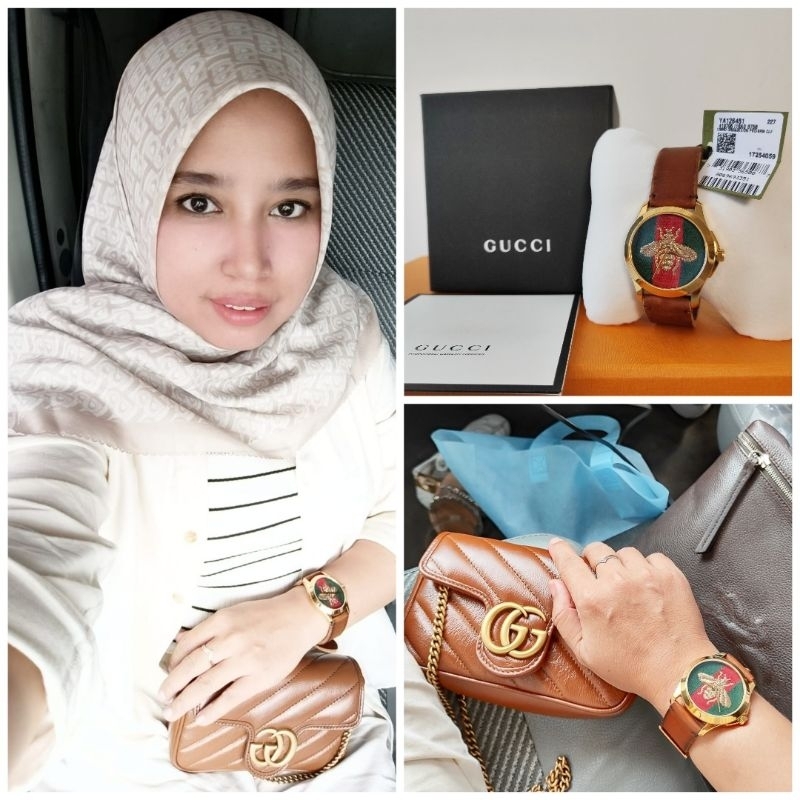 PRELOVED GUCCI G-TIMELESS BEE BROWN LEATHER WATCH