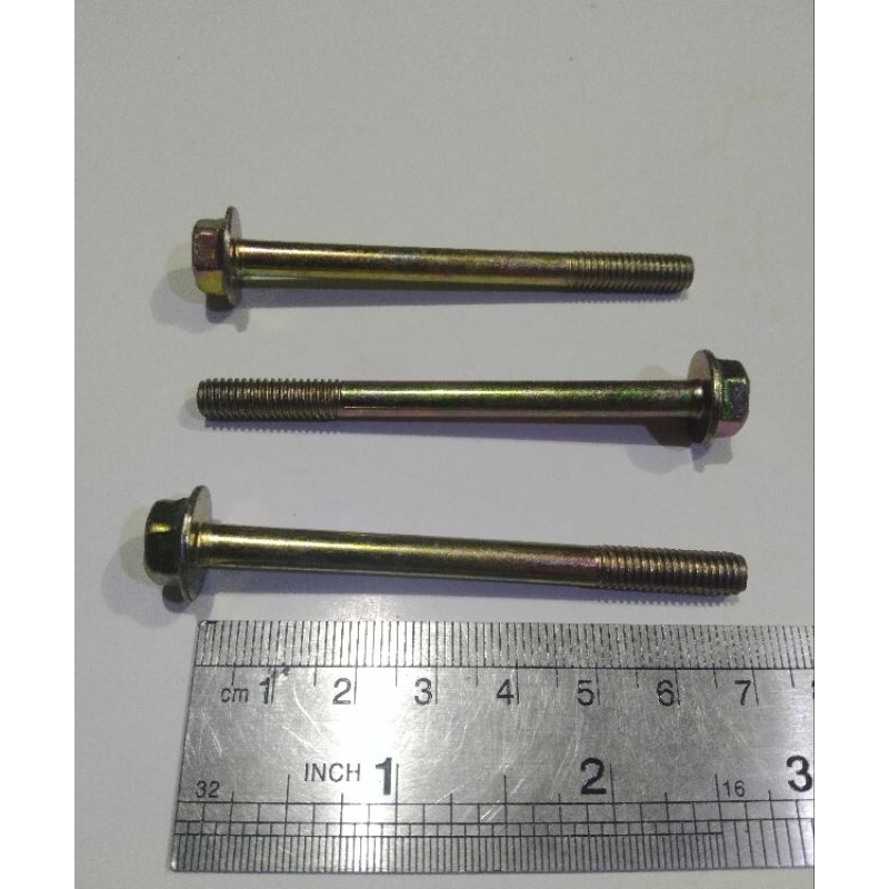 Baut flange bolt m6 x 70 mm / baut topi kuning panjang 7 cm ( kunci 10 )
