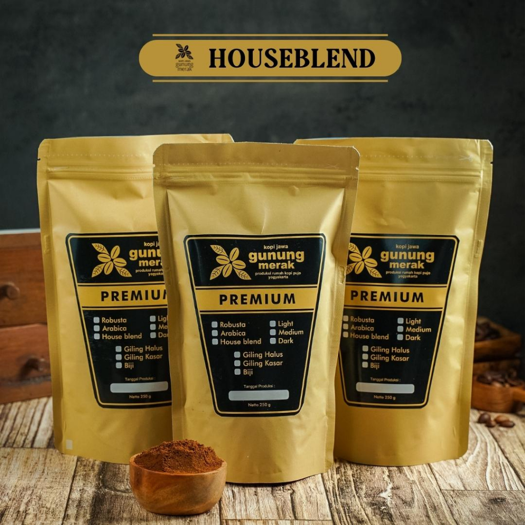 

Kopi HOUSEBLEND Premium Biji Bubuk Giling Kasar Halus Coffee Jawa Gunung Merak 100% Asli