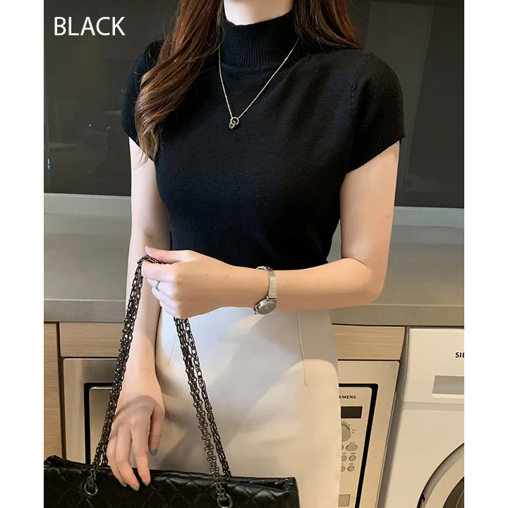 Atasan Sweater Turtleneck Wanita Cewek Rajut  Lengan Pendek Kekinian Premium A21