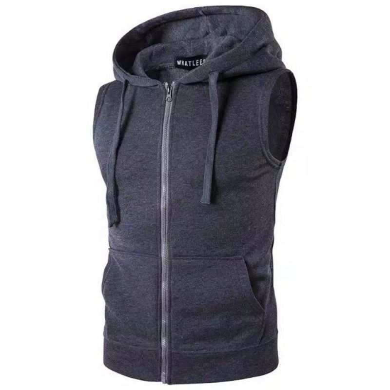 rompi pria flecce vest hoodie ziperr