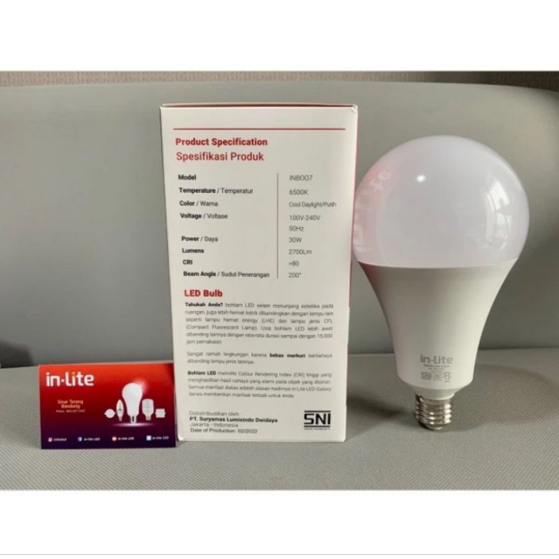LAMPU BERGARANSI Bohlam LED BULB Inlite 30Watt INB007 -Putih