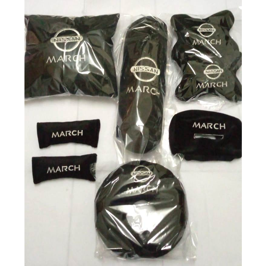 Car set 6 in 1 bantal mobil Nissan March aksesoris variasi interior headrest alas jok sandaran kepal