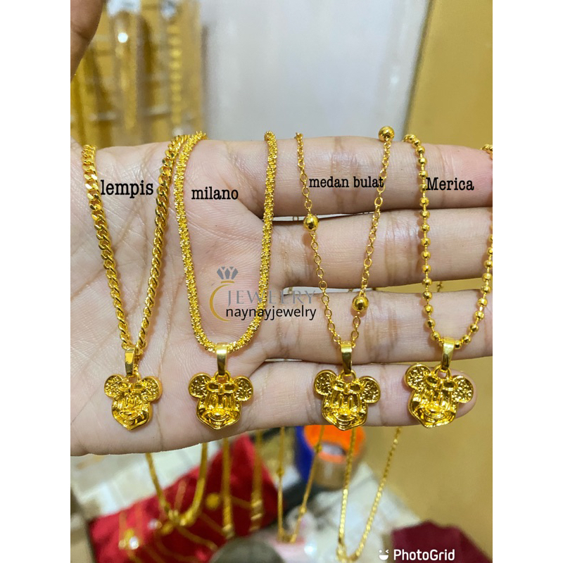 Kalung miki / mickey mouse lapis emas 24k