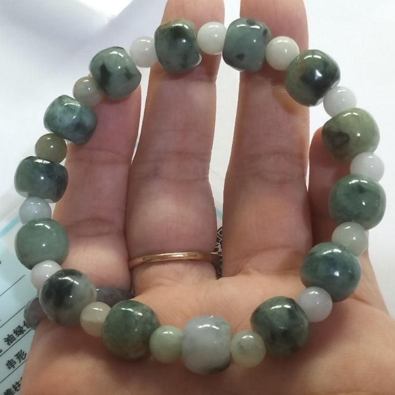 Gelang Giok Barrel Lu Lu Tong 100% Jadeite Asli Bersertifikat (1122)