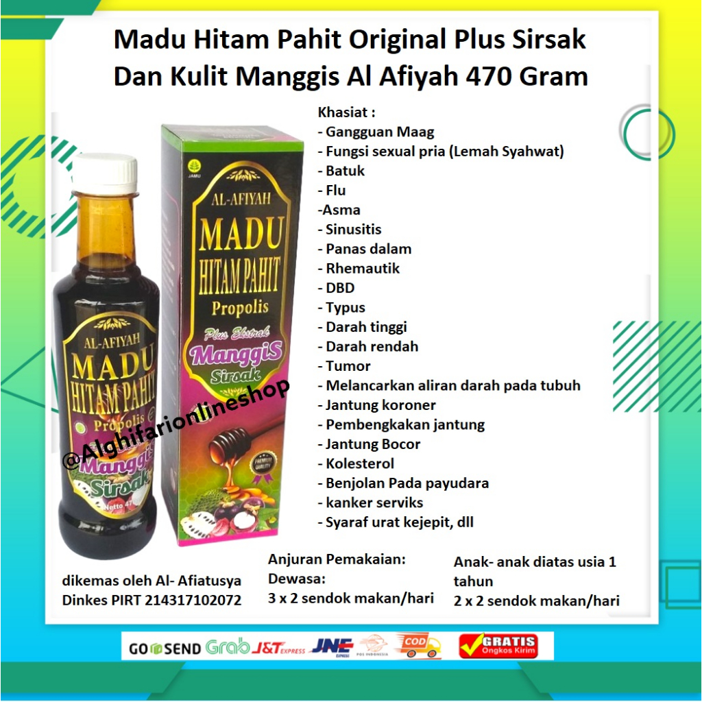 

Madu Hitam Pahit Plus Sirsak dan Kulit Manggis Al Afiyah ORIGINAL