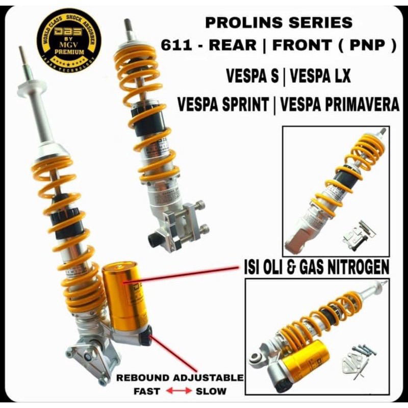 Shock absorber Merek DBS -611 & -613 Premium -VESPA MATIC SPRINT/PRIMAVERA