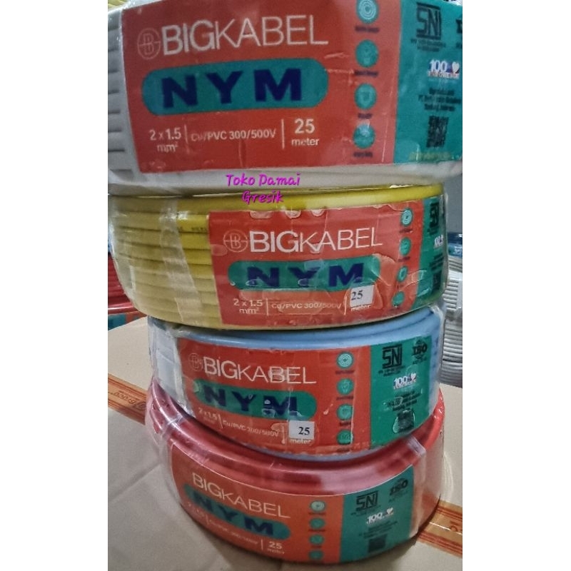BigKabel BIG NYM 2x1,5 25 Meter SNI SPLN LMK Warna color colour kualitas Supreme Dijamin full tembag